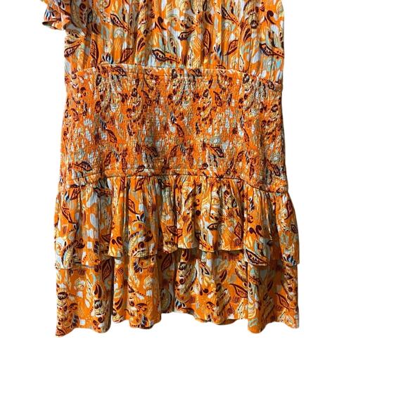 NWT Aerie Vibrant Orange Floral Mini Dress large 100% cotton boho flutter sleeve - Picture 8 of 10
